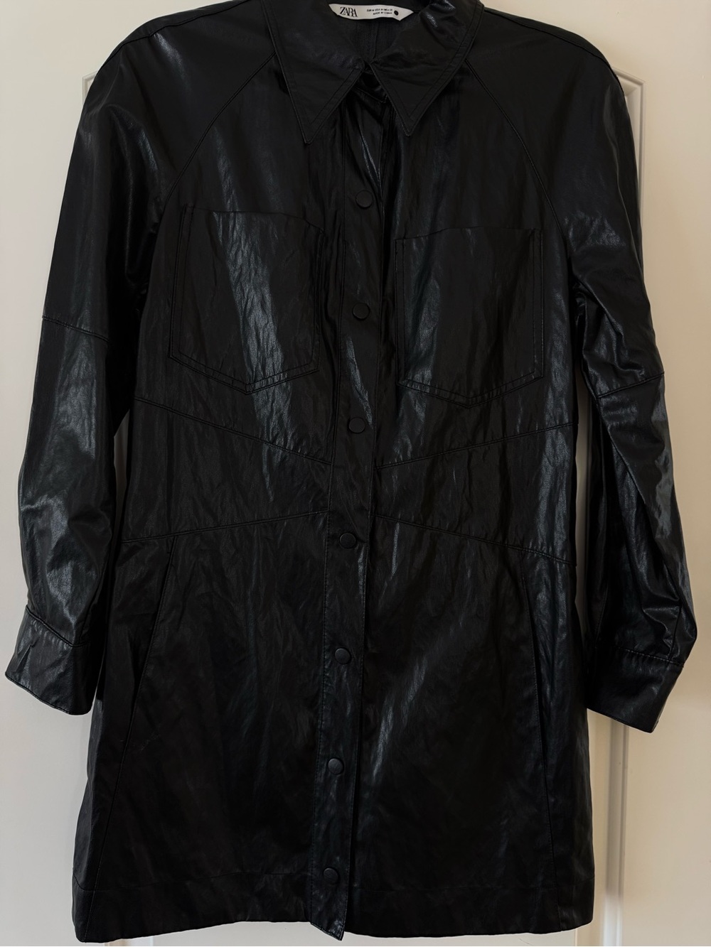 Zara Black Faux Leather Shirt-Style Jacket/dress SizeM